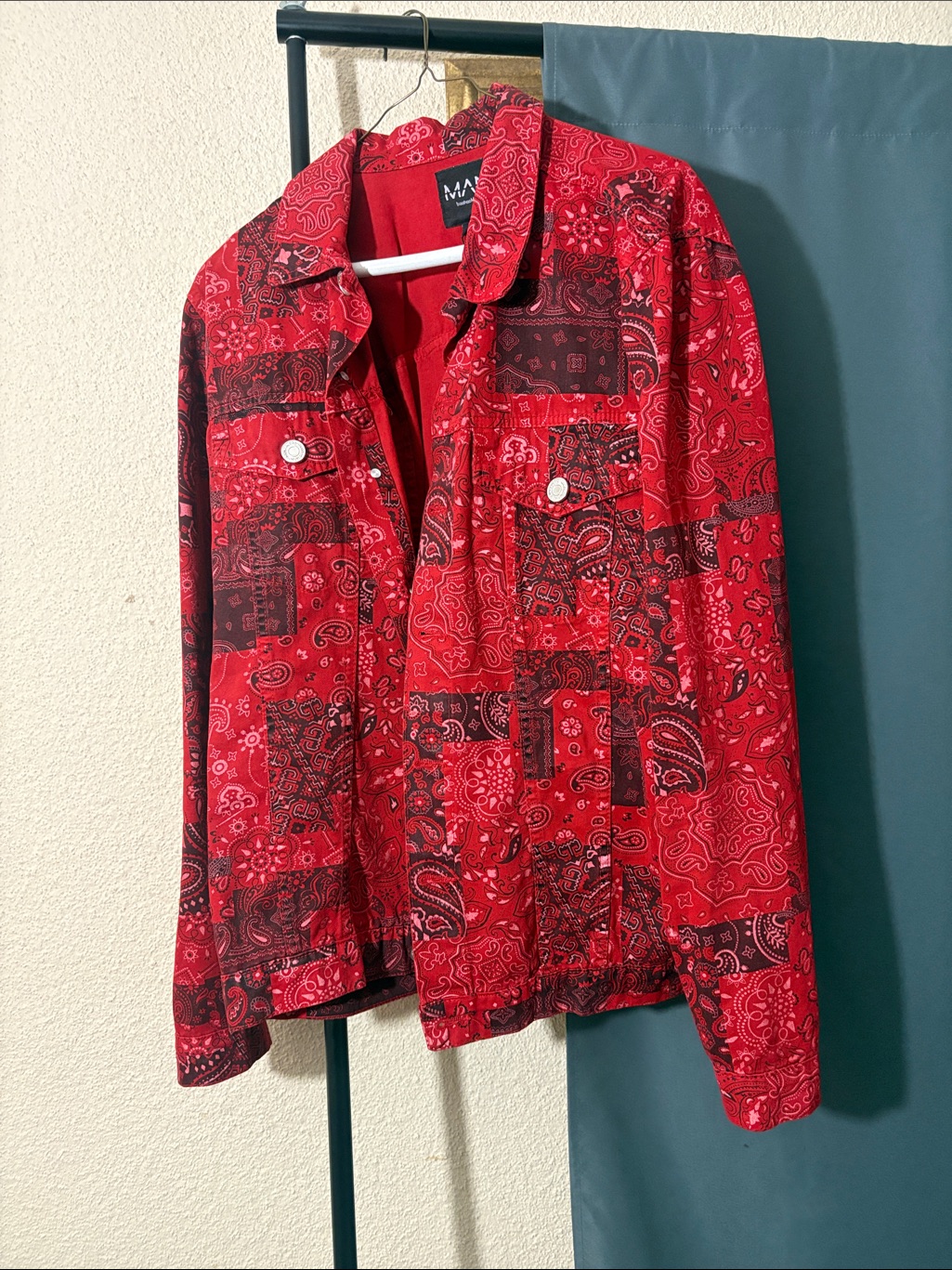 Vintage-Style Red Patchwork Bandana Print Men's Jacket